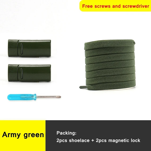 1 second No tie shoelace 24Color Elastic shoelaces Magnetic metal lock Quick wear in Flat Suitable for all shoes Lazy laces Army Green