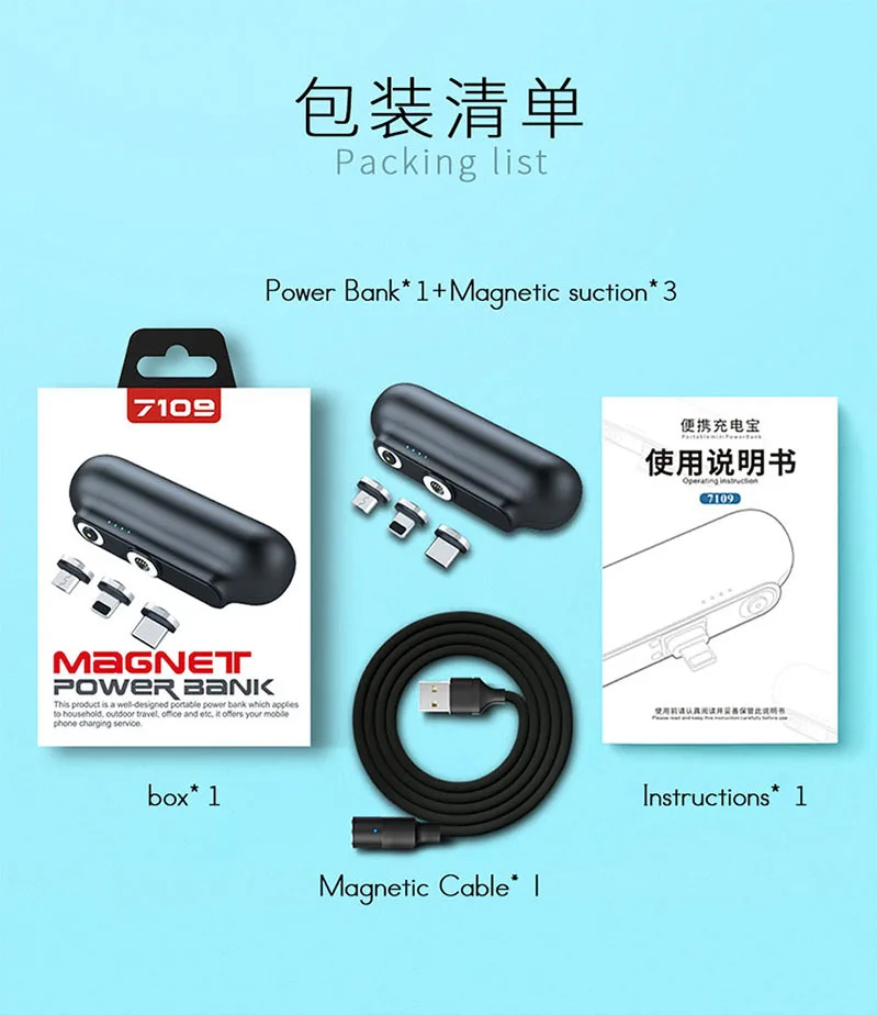 Garas Carregador Portátil Magnetic Charger PowerBank Micro USB Type C 2600mAh  Portable  Charger For  iphone 13pro Xiaomi Huawei 65w power bank