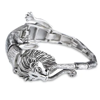 

High Quality Lion Charm Bracelet Bangle Polished Silver Color Stainless Steel 3D Animal Lion Rock Male Bracelets Fashion Jewelry