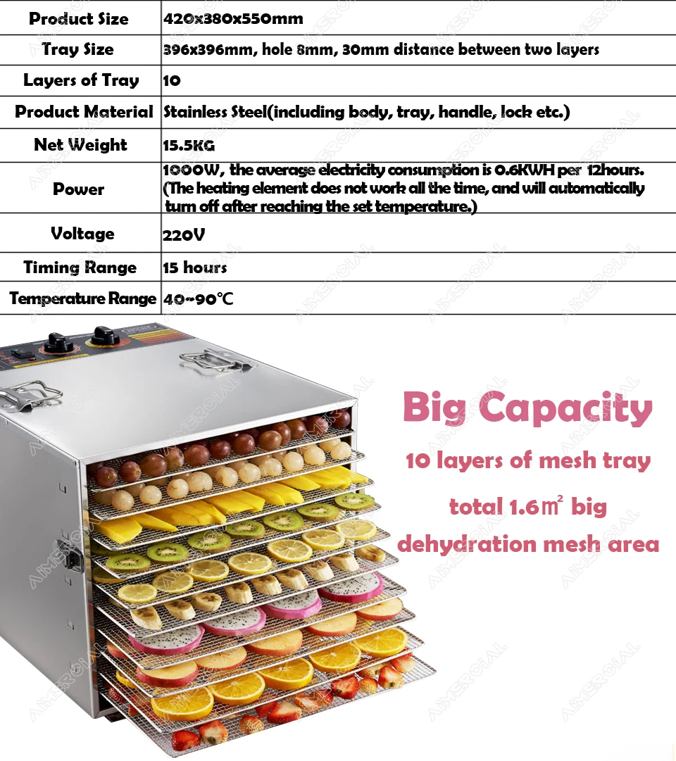 ST01 Электрический 10 слой еда Сушильная Машина Осушитель промышленный пищевой осушитель для фруктов из нержавеющей стали овощ, травы сушильные машины для мяса