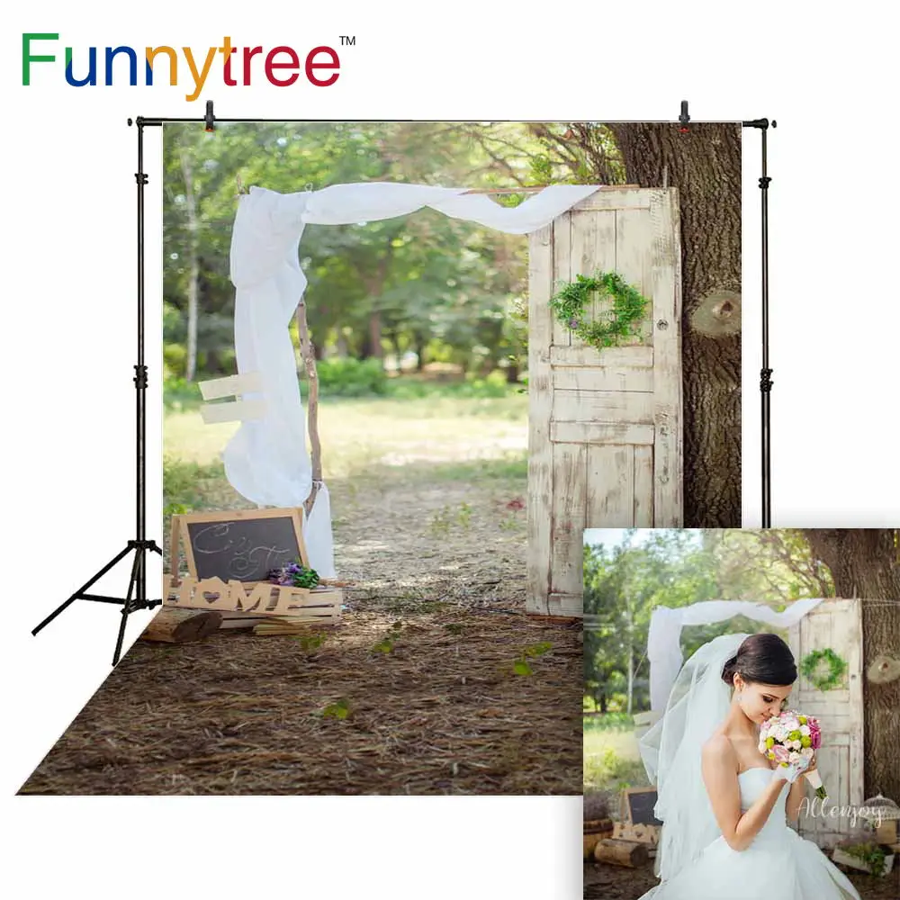 

Funnytree rustic wedding backgrounds for photo studio vintage white door flower tree nature photophone photo studio photocall