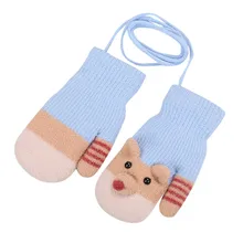 Детские перчатки унисекс, зимние теплые митенки с милыми мультяшными животными, бархатные вязаные варежки с ремешком, перчатки для мальчиков и девочек#3