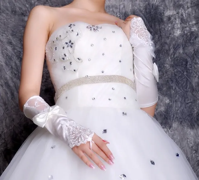 Перчатки без пальцев белый, цвета айвори кружевное длинное платье принцессы танцевальное вечерние Перчатки