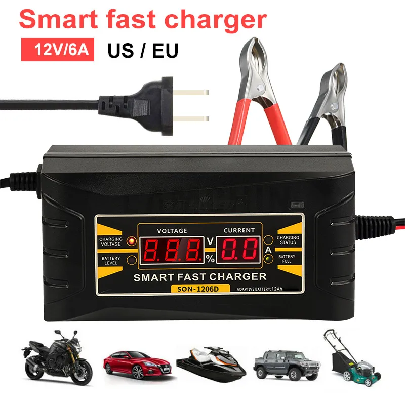 Full Automatic Car Battery Charger Lcd Display Eu/us Fast Charging 12v