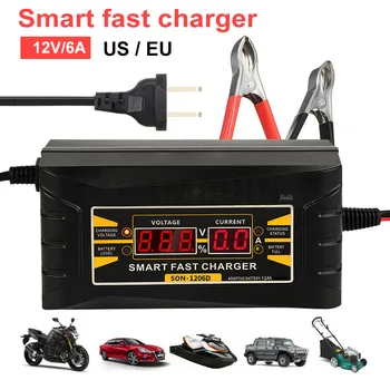 

Full Automatic Car Battery Charger LCD Display EU/US Fast Charging 12V 6A Smart Lead acid Battery Car Motorcycle Battery Charger