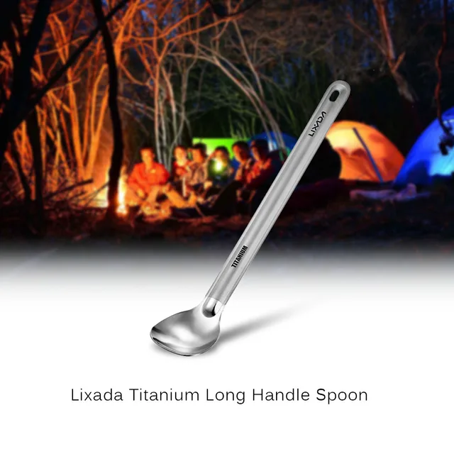 US $4.33 Lixada Titanium Long Handle Spoon with Polished Bowl Outdoor Portable Spoon Cutlery Kitchen Camping