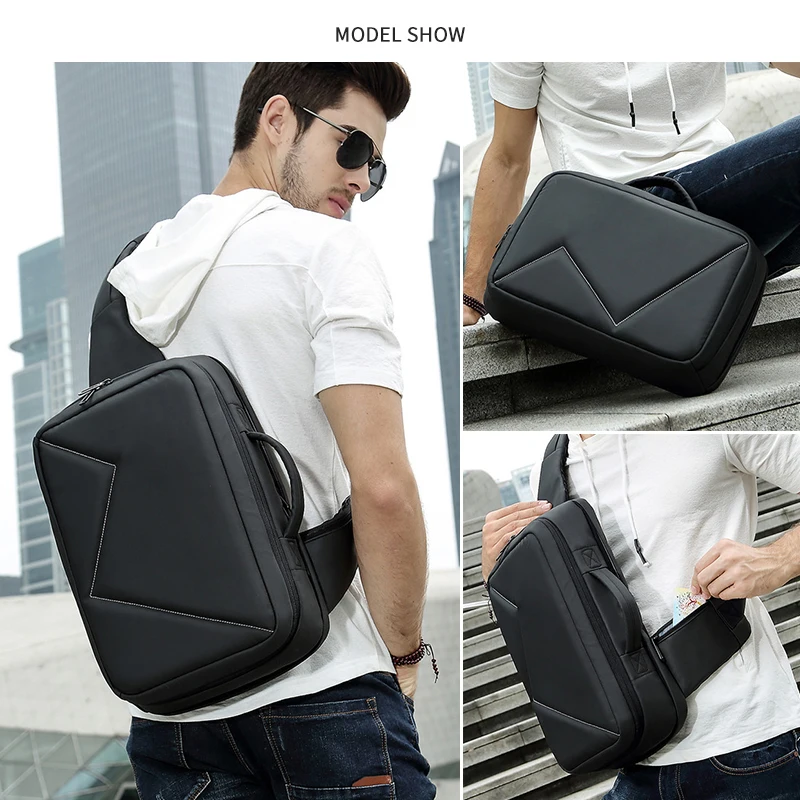 OZUKO Men 12.5 inch iPad Large Capacity Crossbody Bag Waterproof Messenger Shoulder Bag Chest Pack Business Sling Bags for Male