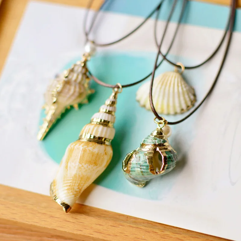 

Inlay Phnom Penh Ocean Wind Natural Conch Seashell Shell Jewelry Long Statement Necklace Women Fund Income Exchange Metal Chain