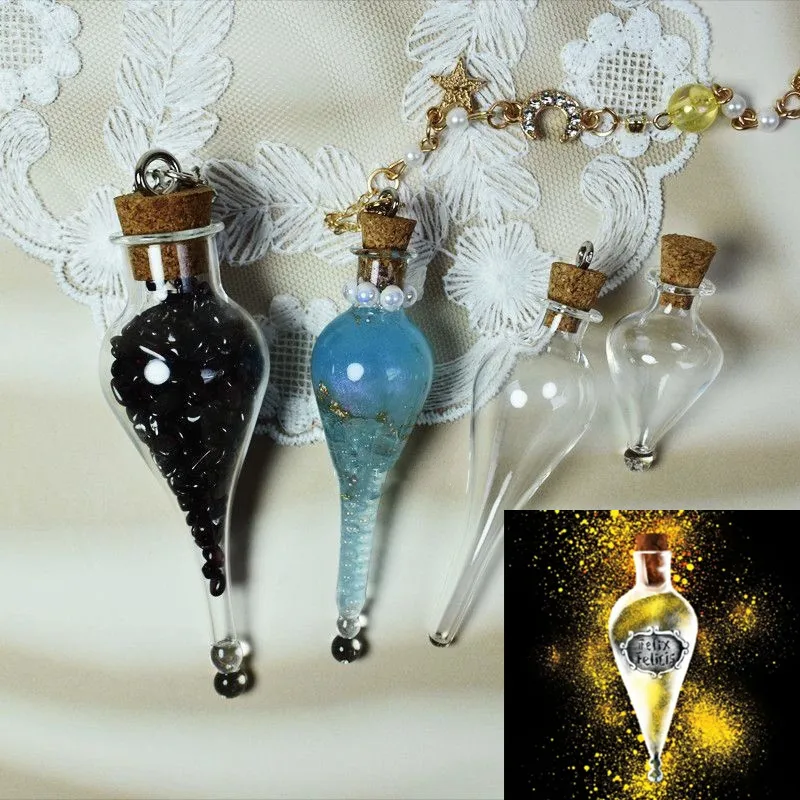 Water Drop Magical Potion Glass Bottle For Necklace Liquid Lucky Bottle Pendant Wishing Bottles Vial Movie Jewelry