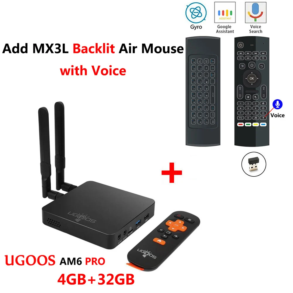 AM6 PRO add MX3L mic UGOOS AM6 PRO, 4 Гб DDR4, 32 Гб ПЗУ, Amlogic S922X, Smart Android 9,0, ТВ приставка, 2,4G, 5G, WiFi, 1000 M, LAN, Bluetooth, 4 K, HD, медиаплеер AM6 - Цвет: AM6 PRO add MX3L mic