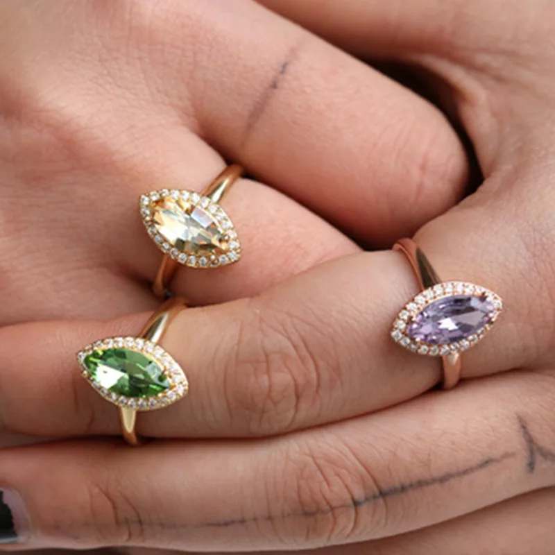 Новые Изысканные овальные цветные кольца для женщин, модные роскошные кольца золотистого цвета, ювелирные изделия, подарки для девушек