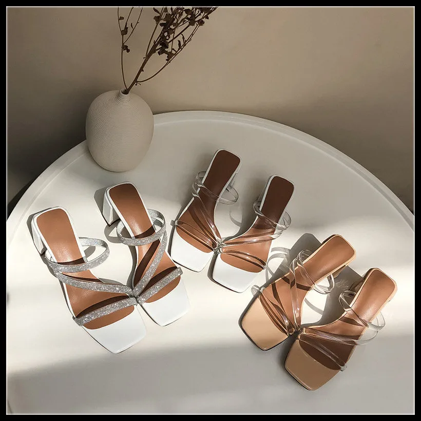 

Women Slippers Fashion High Heel Desginer Transparent Woman Elegant Spring Summer Sandals Shoe