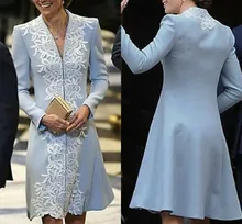 Sky Blue Mother of the Bride Dress 2022 V Neck Short Lace Appliques Sleeves Bridal Party Gown Robe De Soiree Mariage