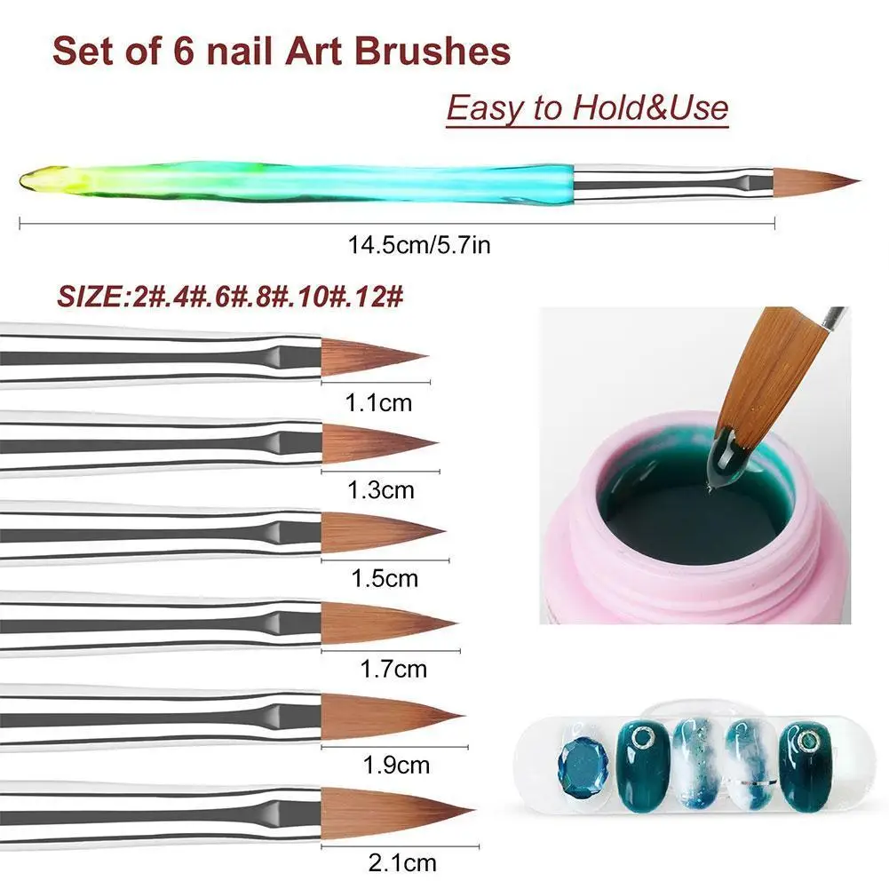 

Nail Art Colorful Acrylic Liquid Powder Carving Stripe Builder Brush Gel Extension French Flower UV Nail Brush Painting O2P1