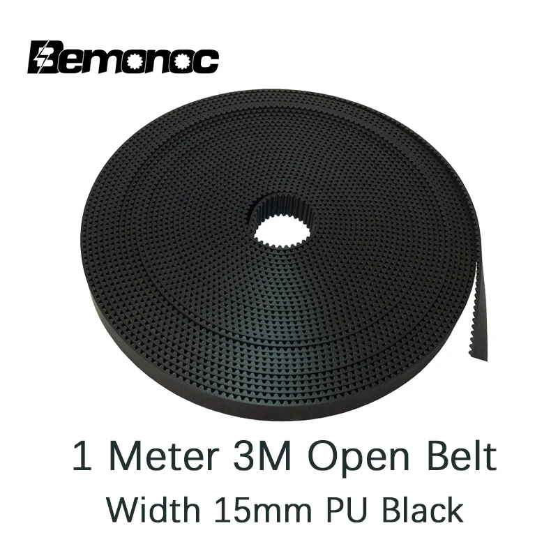 

Bemonoc 1 Meter HTD 3M Open Synchronous Belt Width 3M-15mm-1Meter Polyurethane Steel PU Black HTD3M Timing Belt CNC Accessories