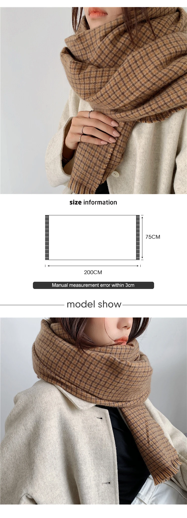 H3da5b7a7e35a4648ba4e65ce92713e5cT Winter Preppy Vintage Scarf Women Men Imitation Cashmere Plaid Scarves Warm Hijab Mujer Bufandas Stoles Wrap Shawl Mallzona