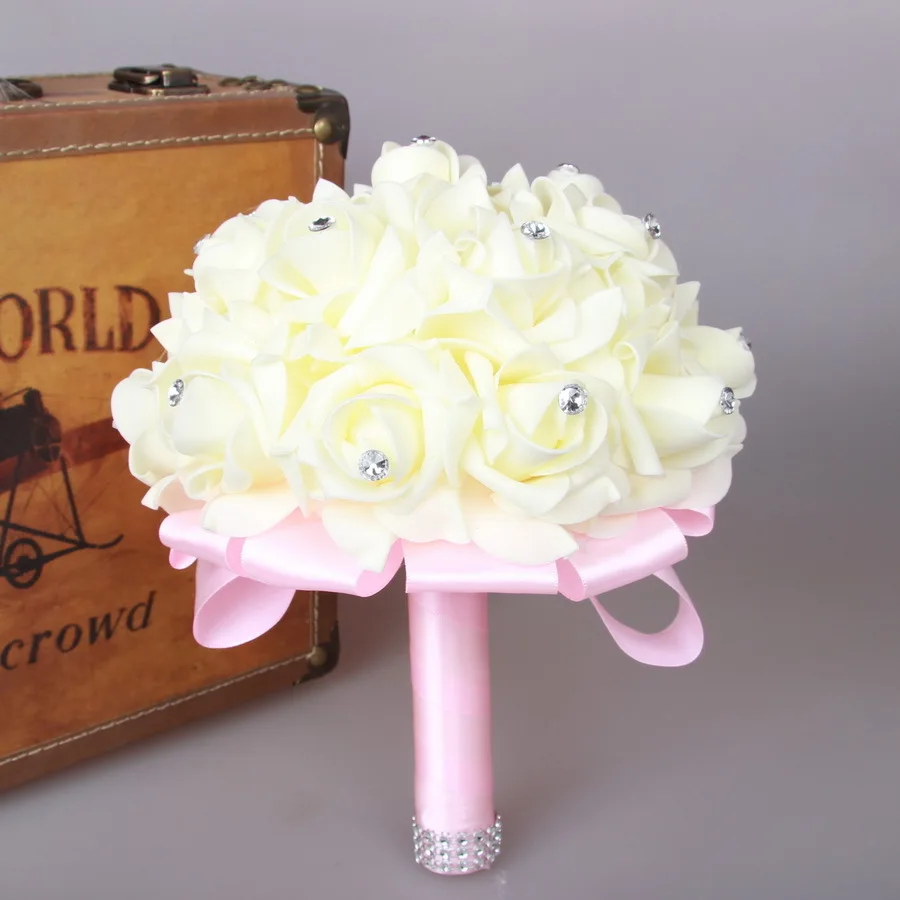 Wedding Bouquet Crystal Pearl Sequin Bridal Bridesmaid Rose Foam Flower Handmade