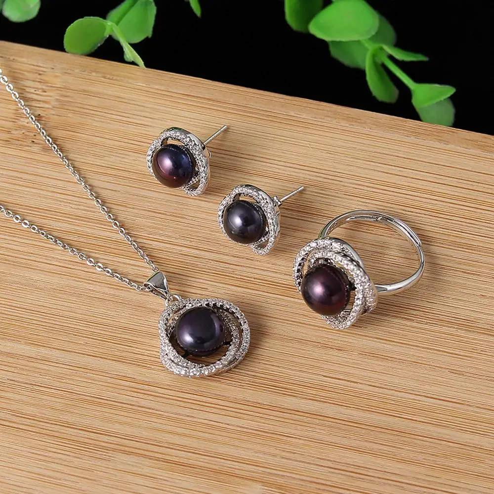 

Real Freshwater Pearl Sets For Women Wedding Party Pearl Necklace Pendant Stud Pearl Earrings Fine Jewelry Set Gift