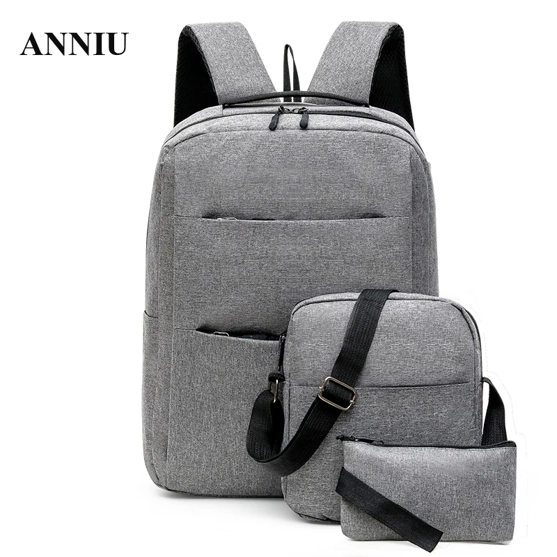

ANNIU NEW FASHION MEN BACKPACK 14 15 INCH Laptop bag 3-piece set External USB male Leisure shoulder bag Suit