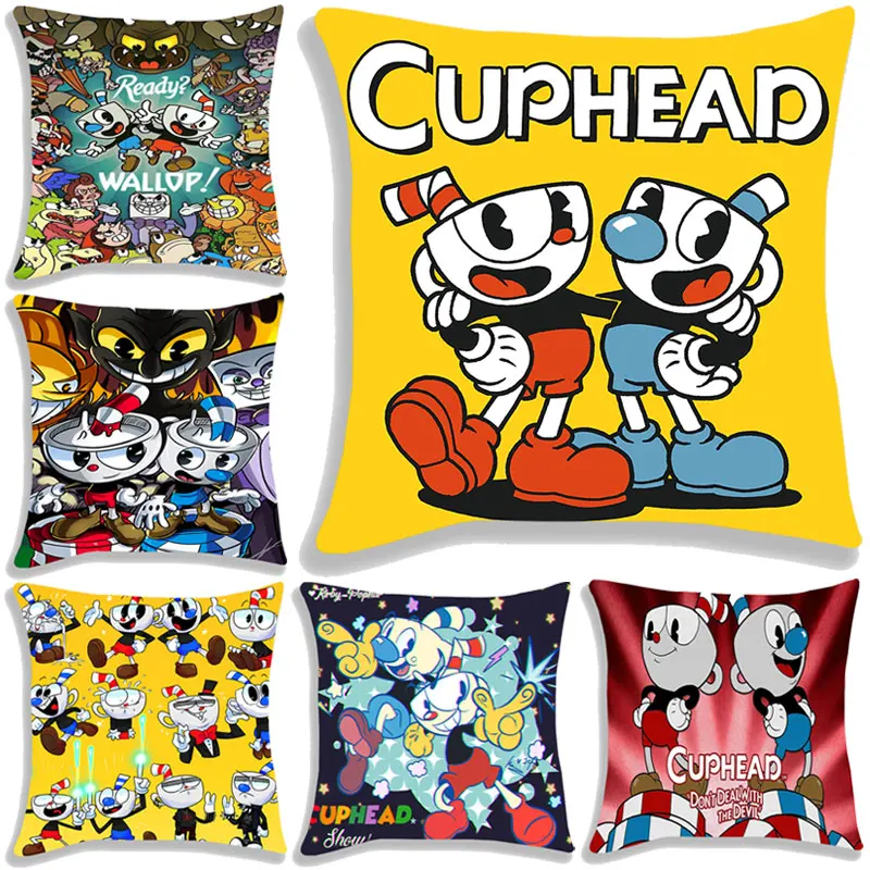 Cuphead And Mugman Pillow Case Cartoon Games Printed Cushion Cover 45x45cm Decoration Throw Pillowcase Single-sided Pillow Cover