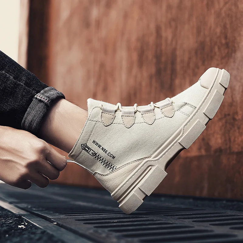 

[Combination-] Martin Boots 2019 Autumn And Winter Trend Men's Boot Korean-style Work Shoes England Hight-top Casual Canvas Boot
