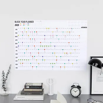 

2020 Block Year Planner Daily Plan Paper Wall Calendar with 2 Sheet EVA Mark Stickers for Office School Home