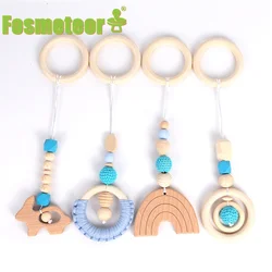 Fosmeteor – anneau de dentition en fil de coton, 4 pièces, attache sucette en bois, hochet Mobile, jouets poussette, cloche de lit pour bébé, cadeau 