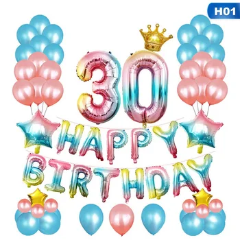 

Gradient Rainbow Happy Birthday Number Balloons Inflatable Foil Balloon For Birthday Party Decoration Air Balls For Party Decor