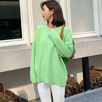 

2020 women2020 basic models wild round neck sweater 's autumn and winter Korean version of the