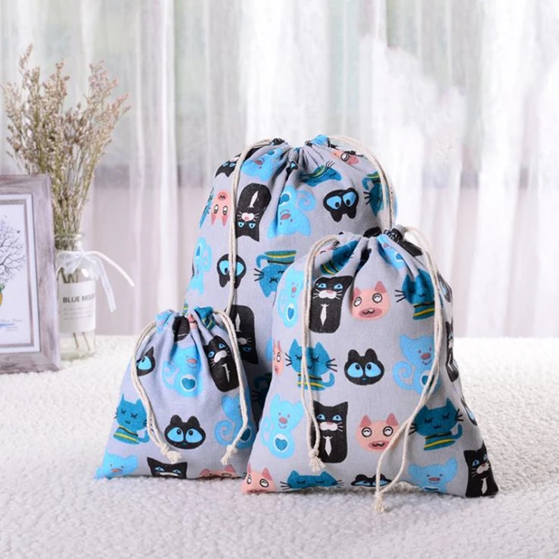 Cotton Linen Drawstring Bag Fabric Pouch Candy Favor Holder Travel Cloth Shoes Storage Bag Makeup Jewelry Case Christmas Gift 6