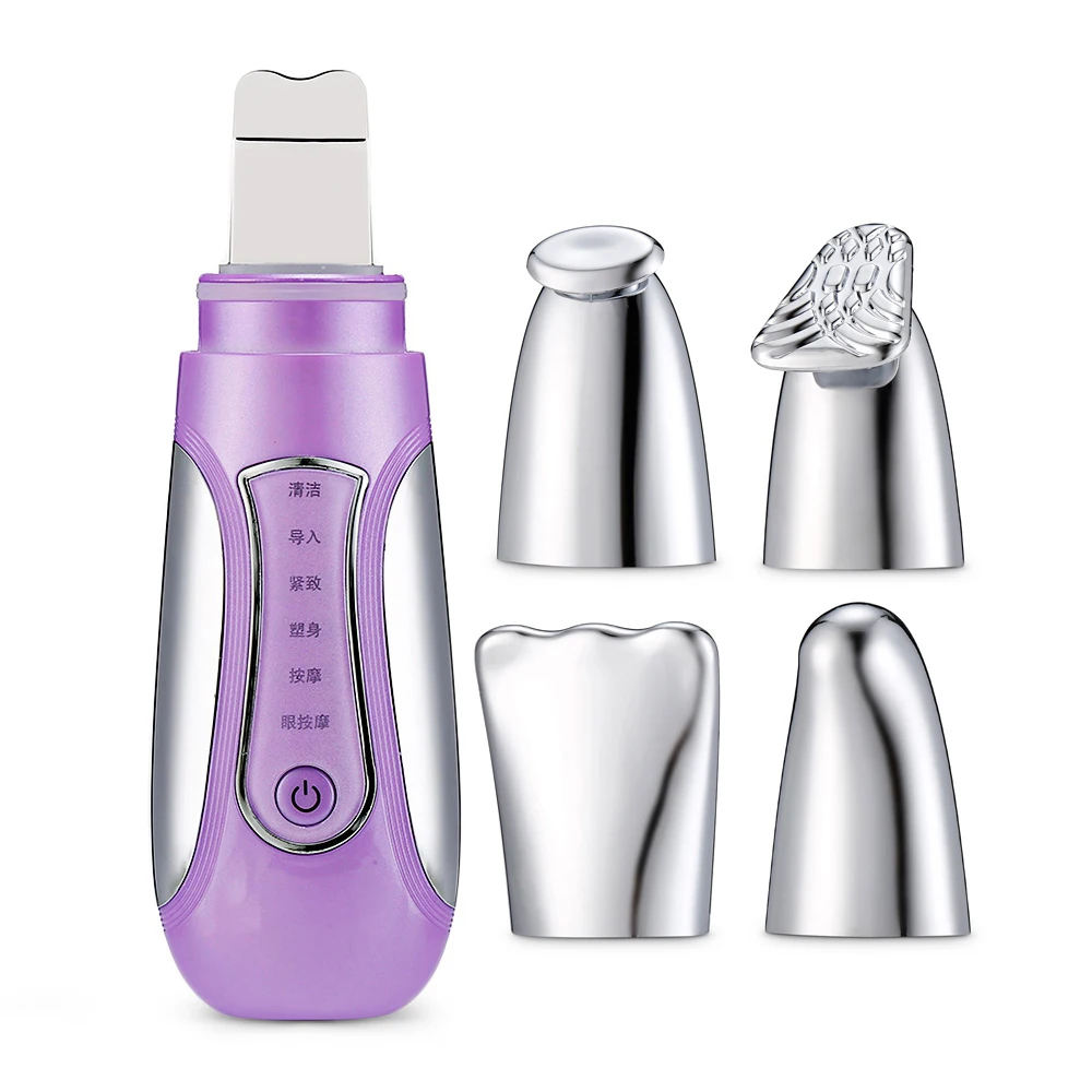 

5 in 1 Rechargeable Ultrasonic Refreshing Face Skin Scrubber Facial Cleaner Spatula Peeling Blackhead Removal Exfoliating