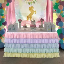 Радужная шифоновая юбка русалки для стола, многослойная детская банная юбка, вечерние украшения для дома с единорогом на день рождения