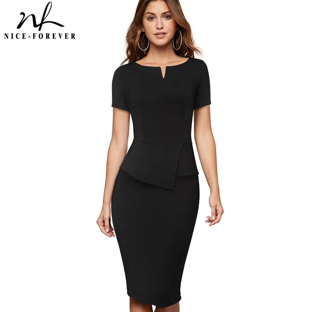 Хорошее Forever винтажное элегантное однотонное платье для работы с баской vestidos