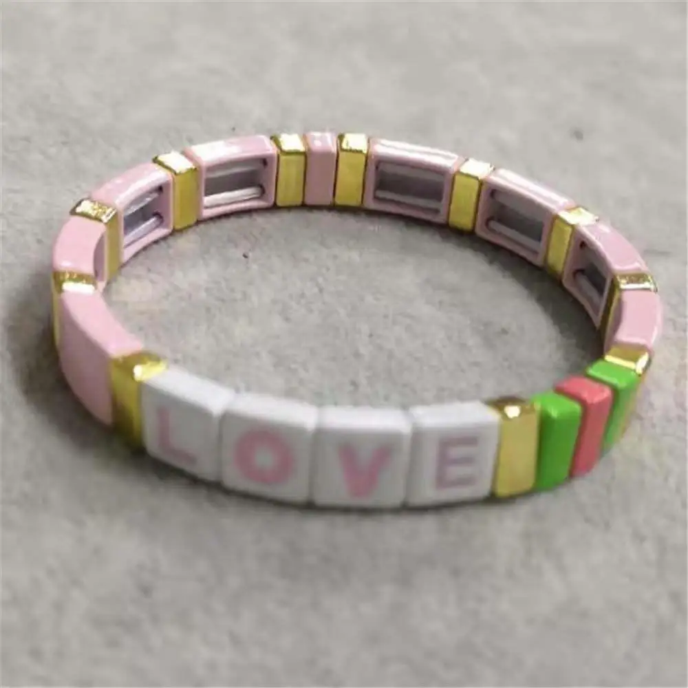 Браслеты Shinus Tile с надписью LOVE, ювелирный браслет для женщин, эмалированный браслет pulseira Mujer Bileklik, настраиваемый модный