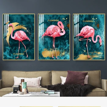 

Nordic Canvas Painting Romantic Gold Flamingo Blue Sea Photo Print Animal Painting Modern Wall Art Poster Home Decoration 4-67