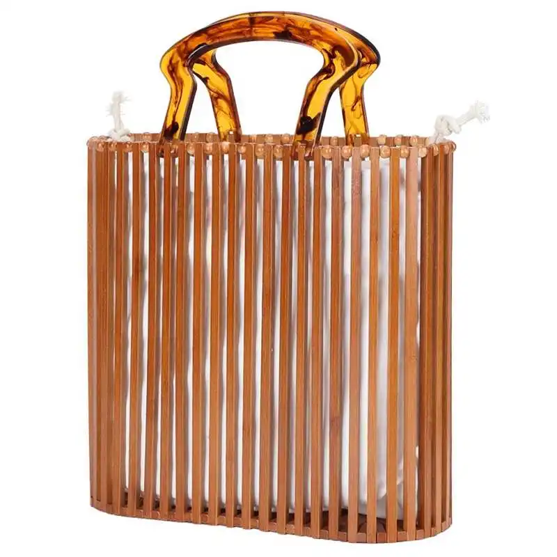 Handles Purse Beach Bag Bamboo Handbag Makeup Travel Shopping with Acrylic Handle for Holiday Mobile phone Wallet 4