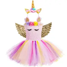 Милое Пастельное платье-пачка принцессы с единорогом для девочек на день рождения с повязкой на голову с розовыми цветами; праздничный костюм с пони для девочек; комплект для праздников