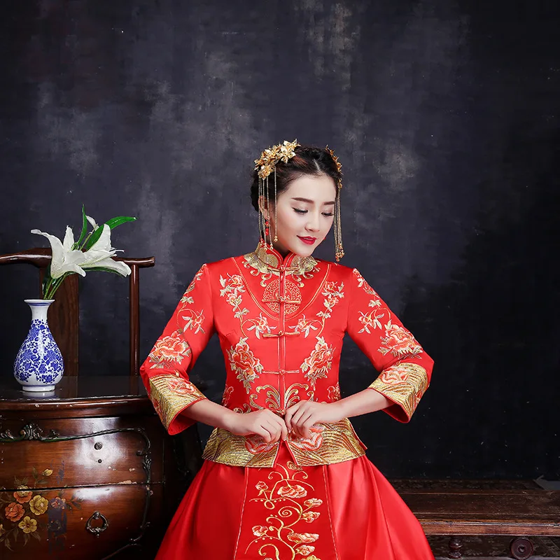 Красное свадебное платье Qipao традиционное китайское платье для женщин Cheongsam современные Vestido восточные платья халат длинный Qi Pao