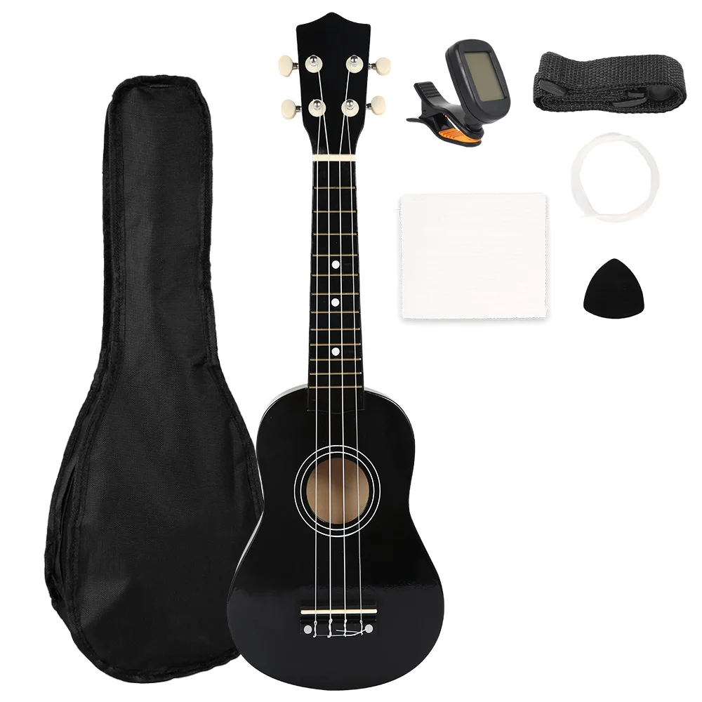 

21 Inches Soprano Ukulele 4 Strings Hawaiian Guitar Uke Hawaii Bass Stringed Musical Instrument Set Kits+Tuner+String+Strap+Bag