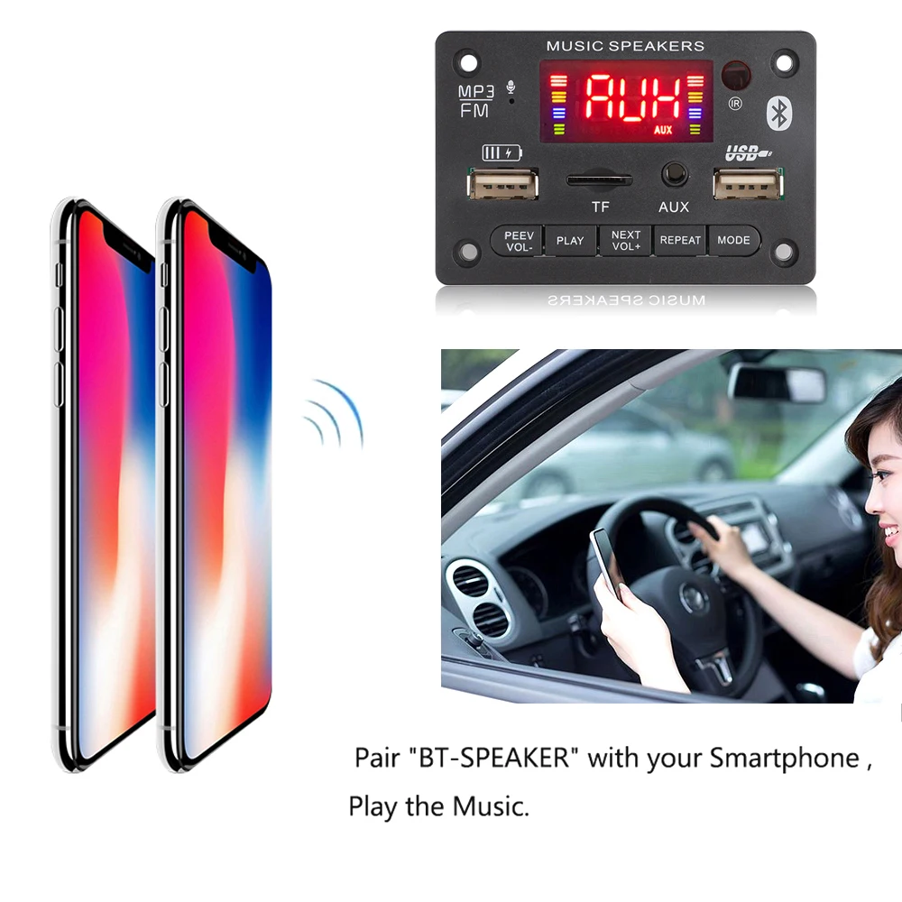 6W Amplifier Big Color Screen 12V MP3 Decoder Board Bluetooth5.0 Audio Module USB TF Radio Call with charging port For Speaker