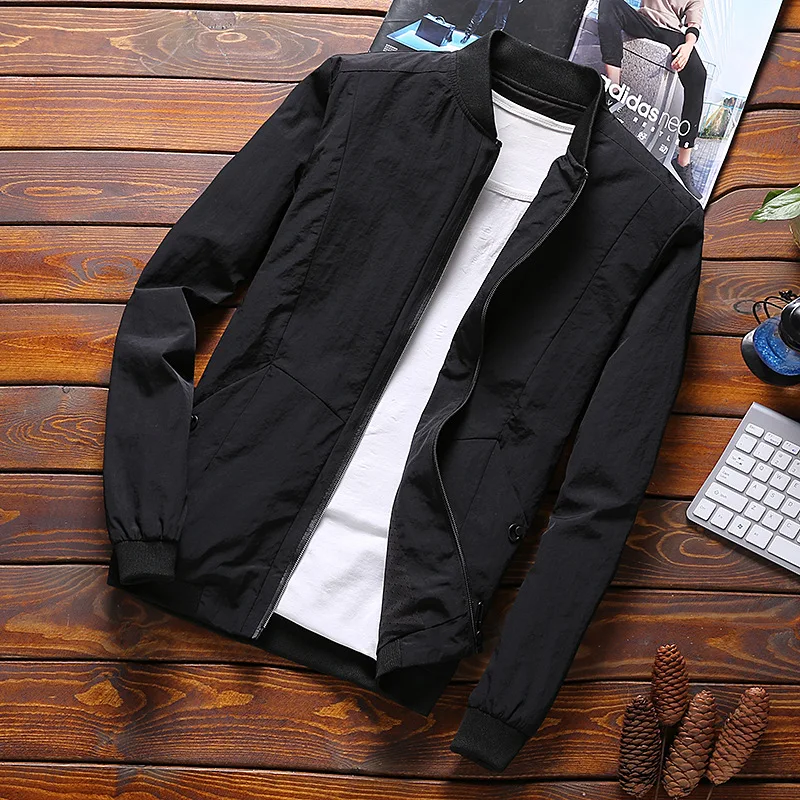 

Spring Men Casual Thin Slim Fit Jackets Overcoat Men Stand Collar Zip Coat Design Outwear Size M-5XL