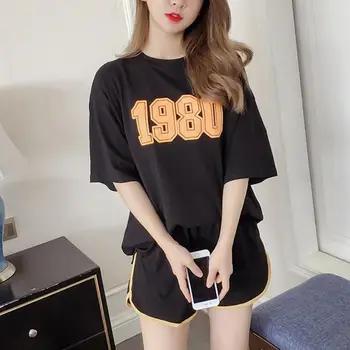 

2020 Female Casual T-shirt Oversize Summer Women Letter Shorts Outdoor Wear Short Sleeve T-shirt Short Pants Suit