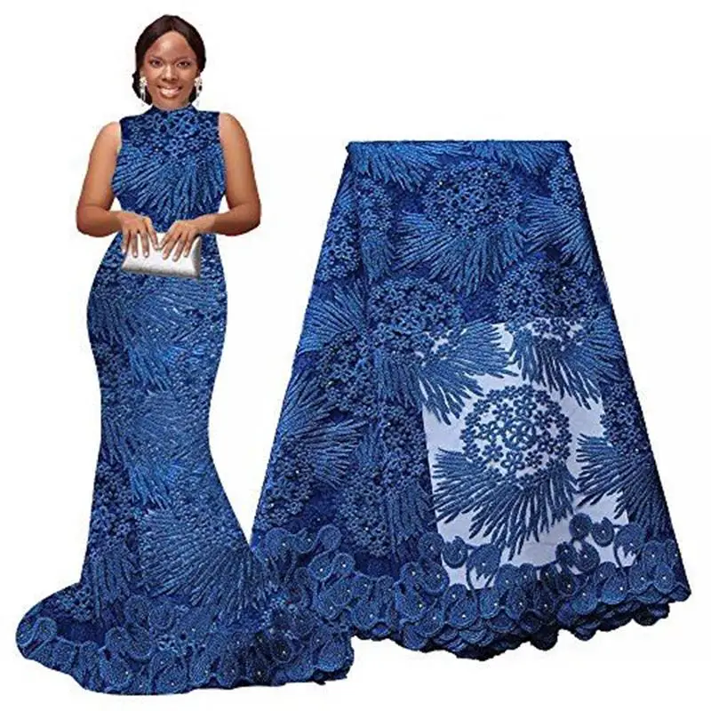 

Royal blue african lace fabric metallic nigerian lace fabric with stones french tulle net lace fabric high quality 5 yards
