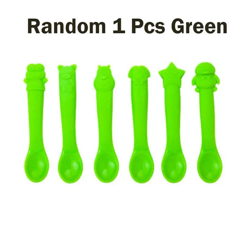 1Pcs Green Spoon Детская обучающая посуда силиконовая помощь детская еда зондирования набор термостойкой посуды для детей мультфильм обучающая тарелка для кормления - Цвет: 1Pcs Green Spoon