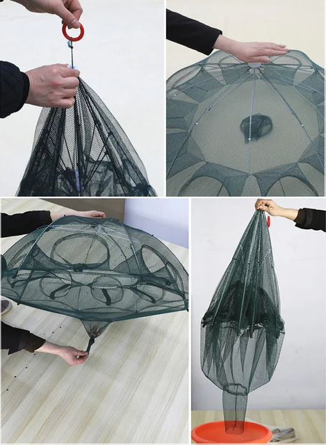 Nylon Steel 4-20 Holes Portable Hexagon Fishing Net for Crayfish Fish Automatic Trap Shrimp Carp Catcher Cage Mesh Net Crab Trap 4
