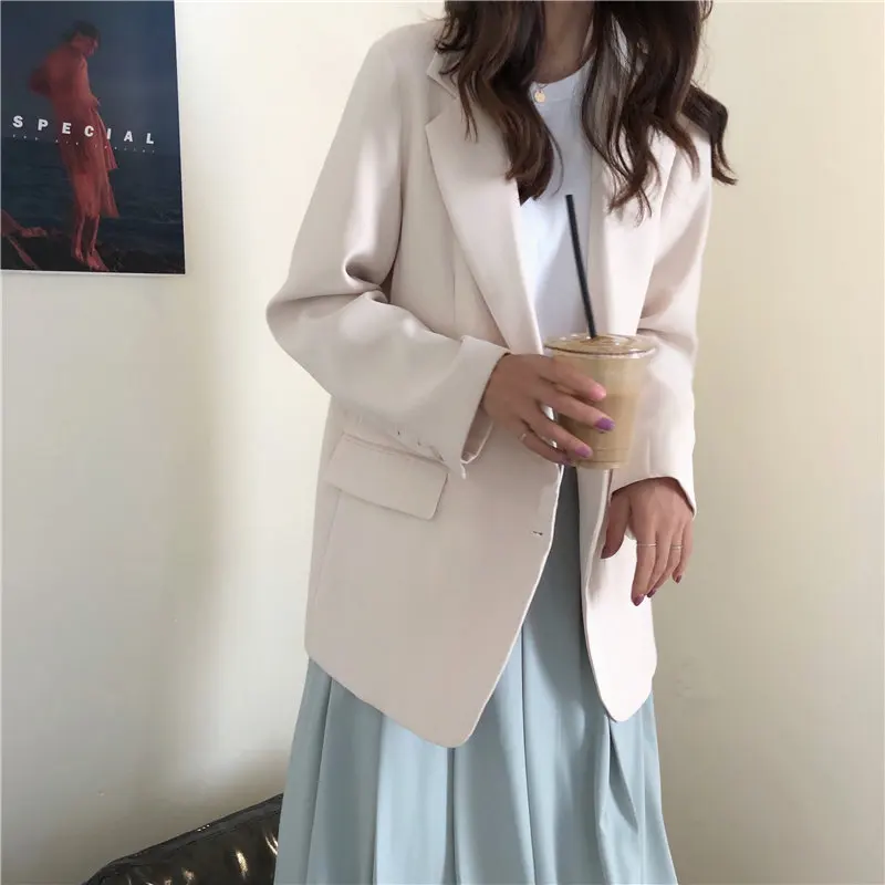 HziriP Stylish Women All Match White Brief Autumn Office Ladies Vintage Solid Fresh Elegant Parties Feminine Loose Blazers