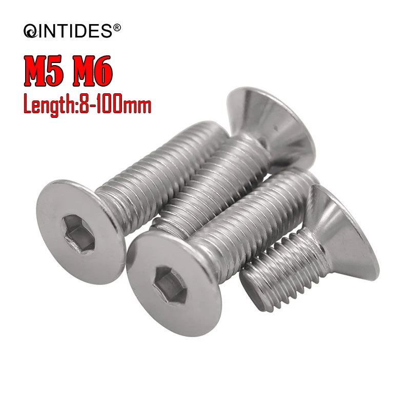 QINTIDES M5 M6 винты с потайной головкой шестигранным отверстием 304/316 из нержавеющей