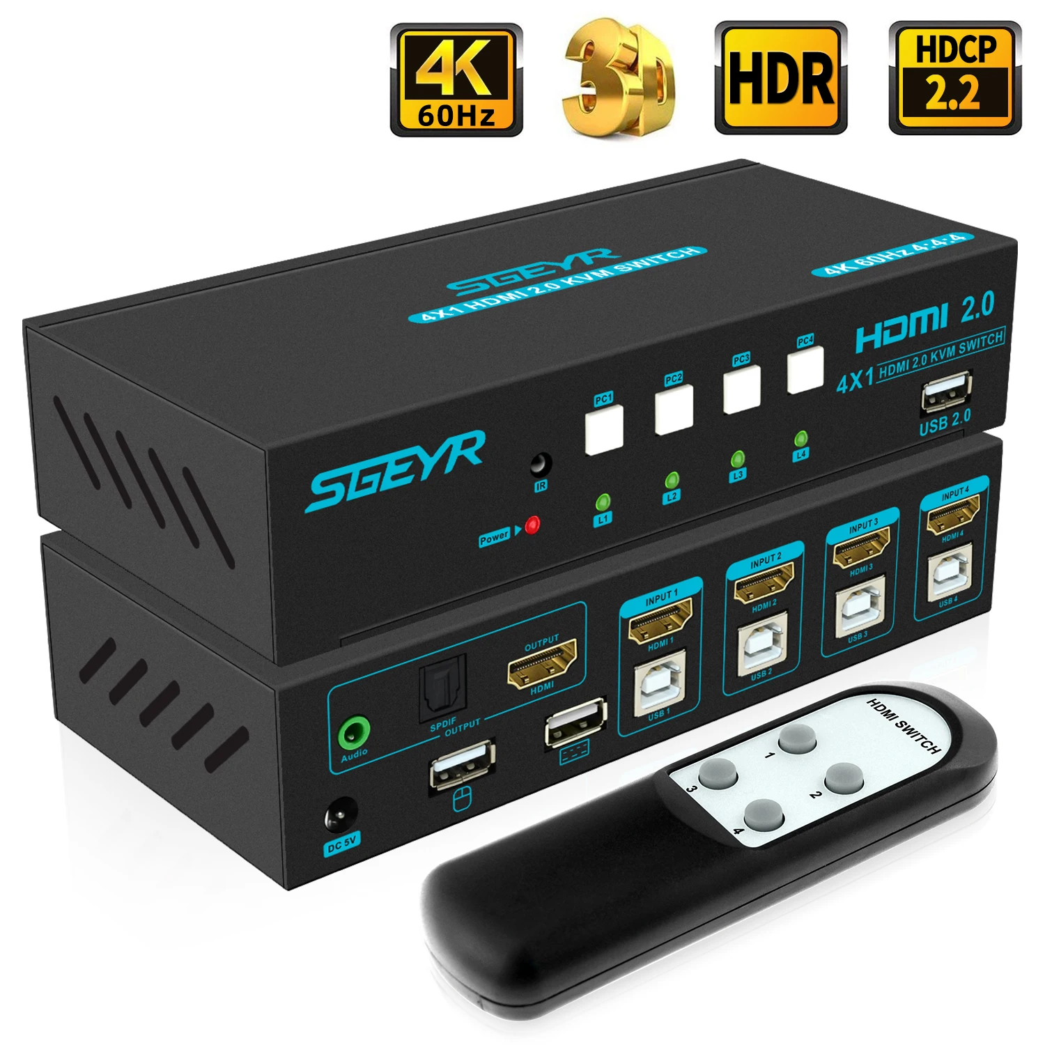 KVM-переключатель с 4 портами SGEYR HDMI используется для узлов совместного