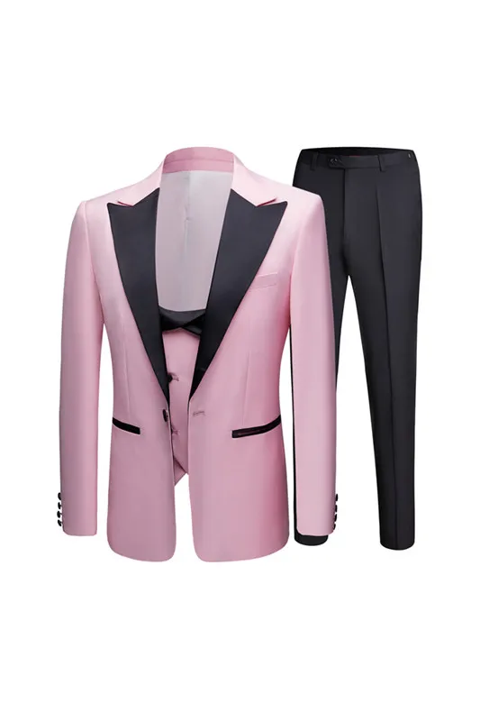 Fashion Pink Custom Groom Tuxedos Wedding Suit Party Prom Suits Slim Fit for Men 3 Pieces Suit Set (Jacket+Pants+Vest )