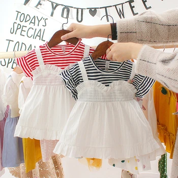 

Baby Girl Dress Dress with StripeSummer Baby Kid Cute Strap Pleated Sundress Children's Cotton Clothes Dresses for Girls